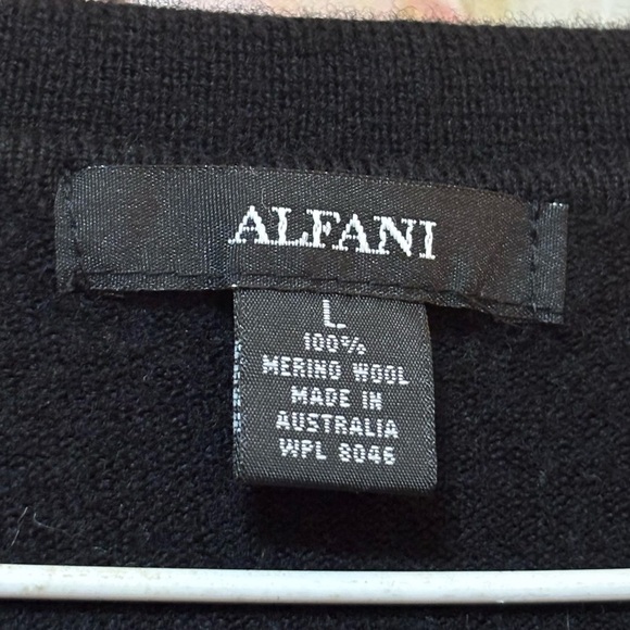 100% Merino Wool  Alfani Men's Dark Sweater with Buttoned Collar - Picture 8 of 8